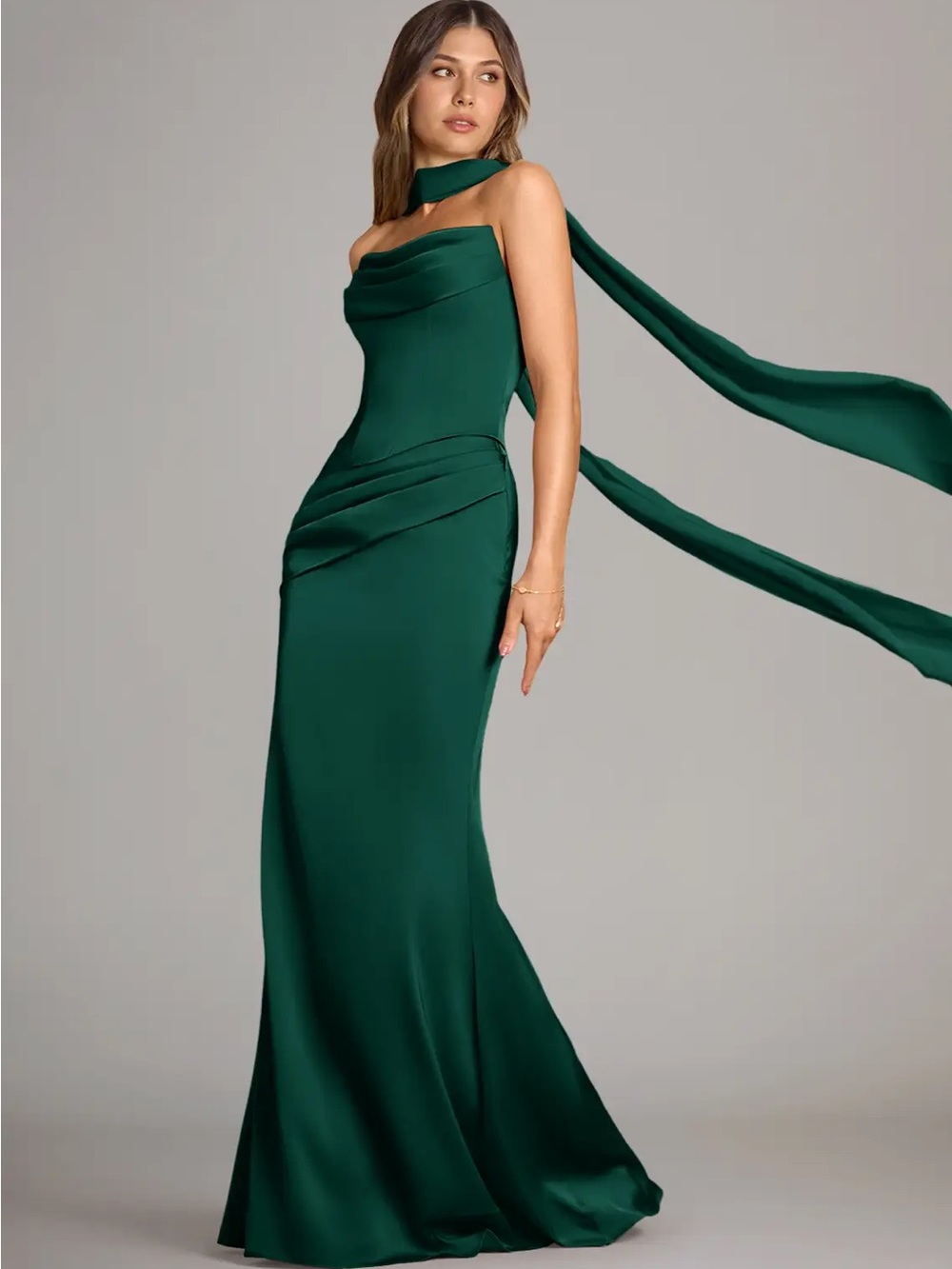 Azazie Sorrel Emerald Corset Two-Piece Set Maxi Dress - Picture 4 of 8